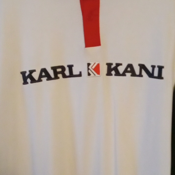 Long sleeve Polo by Karl Kani..size large. White with red, yellow and navy blue. - Picture 2 of 8